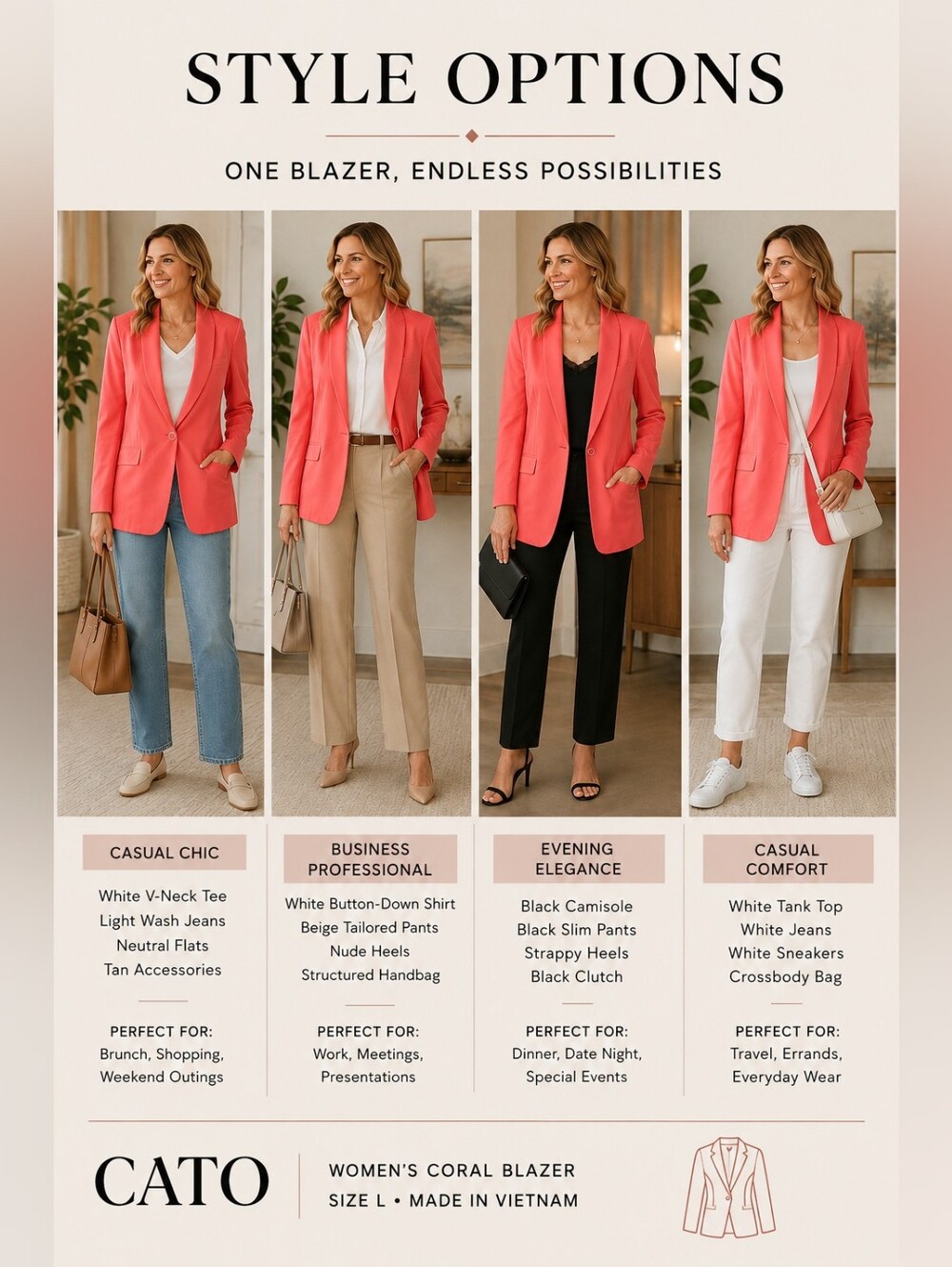 Cato Women’s Coral Pink Longline Blazer Jacket Size L